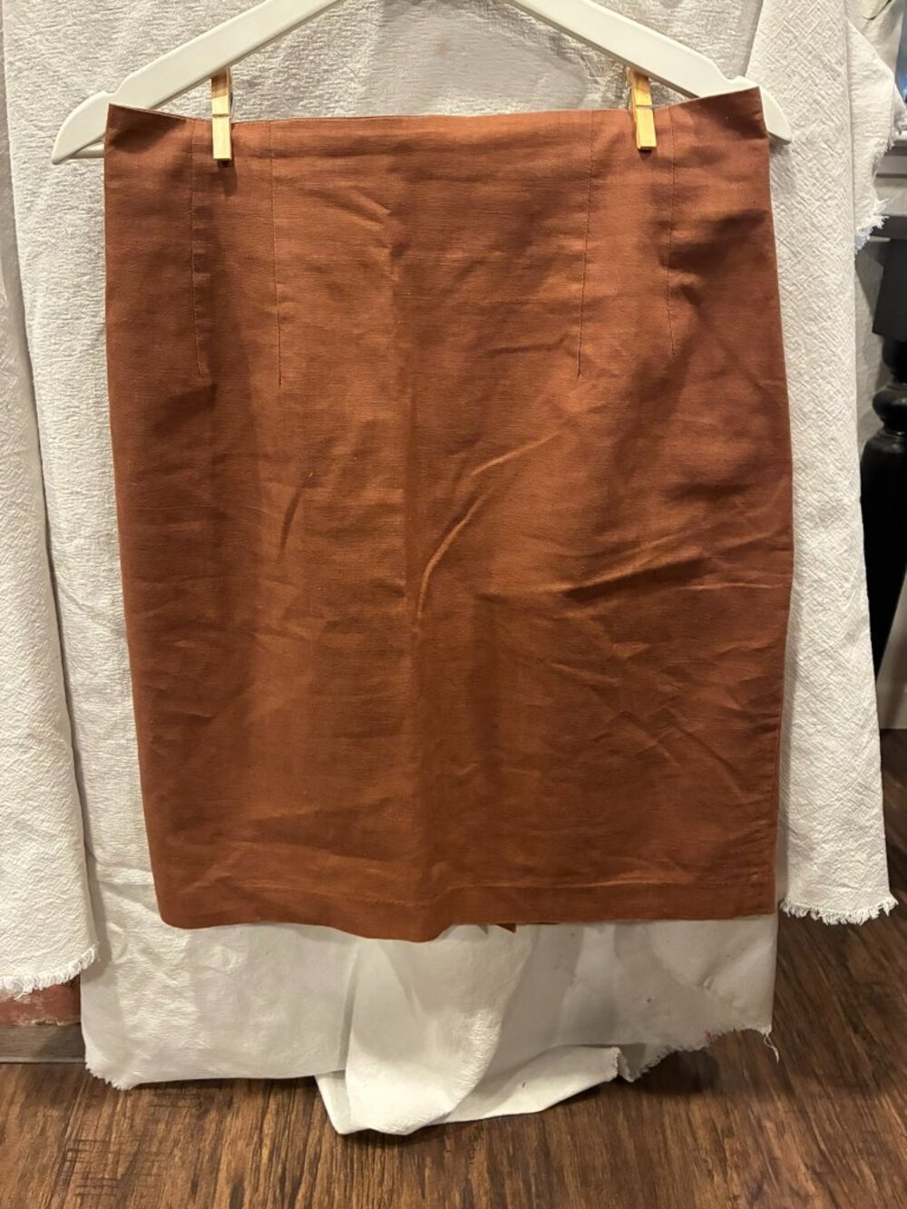 Adolfo International Vintage Linen Pencil Skirt Size 12 Rust Terracotta